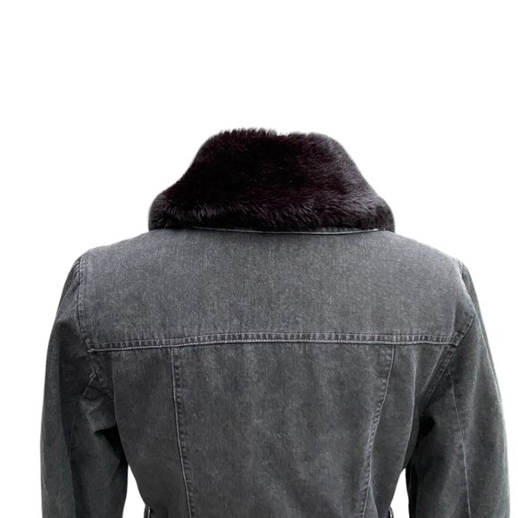 Vintage Guess Aviator Jean Jacket Black Y2K 90s Faux Fur Moto Grunge Mobwife-M - Picture 12 of 16